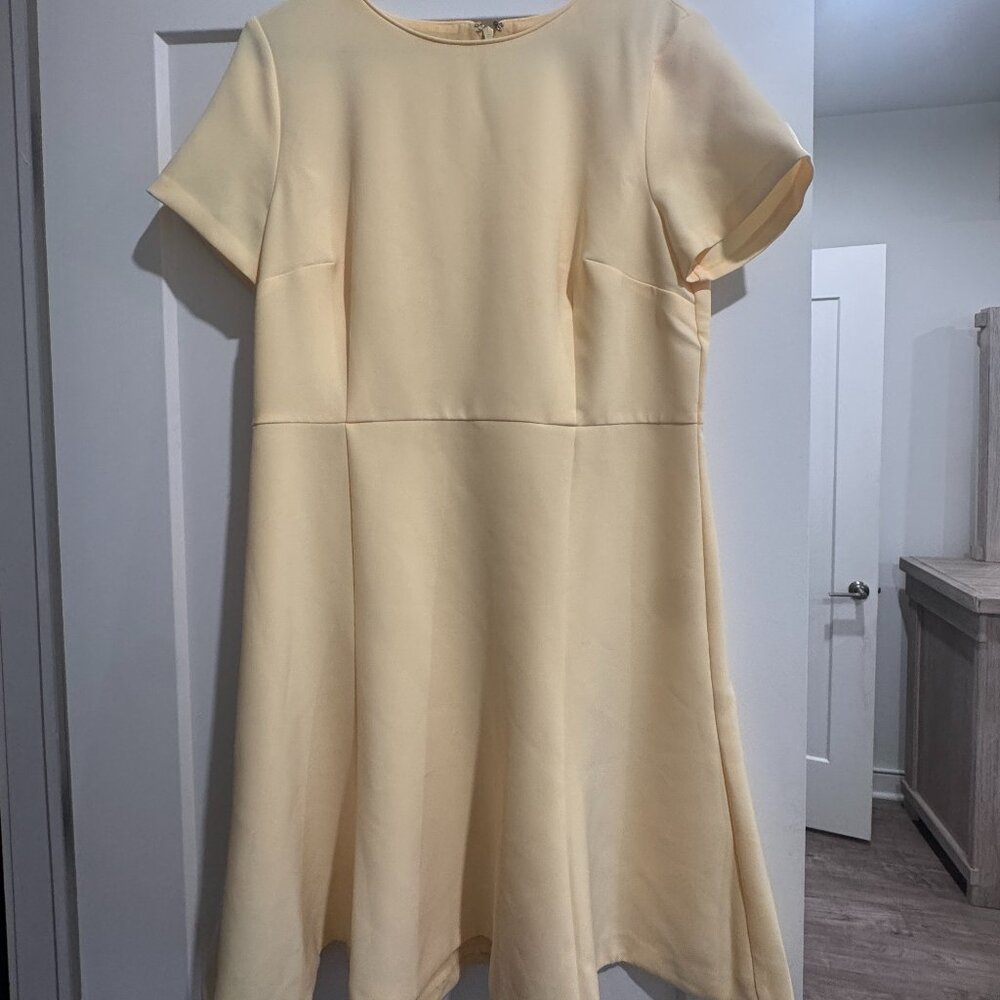 Ann Taylor Pale Yellow Short Sleeve Fit-and-Flare Dress